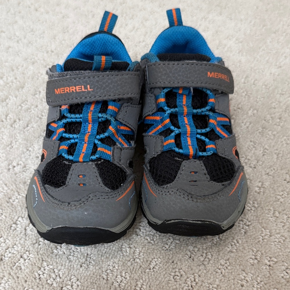 Merrell Kids Gray Sneakers with Blue and Orange Trim